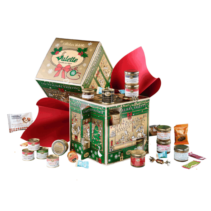 Calendrier de l’Avent Valette 2025 gourmand contenant 24 jours d’épicerie fine, terrines du Sud-Ouest et douceurs festives salé et sucré pour amateur de gastronomie.