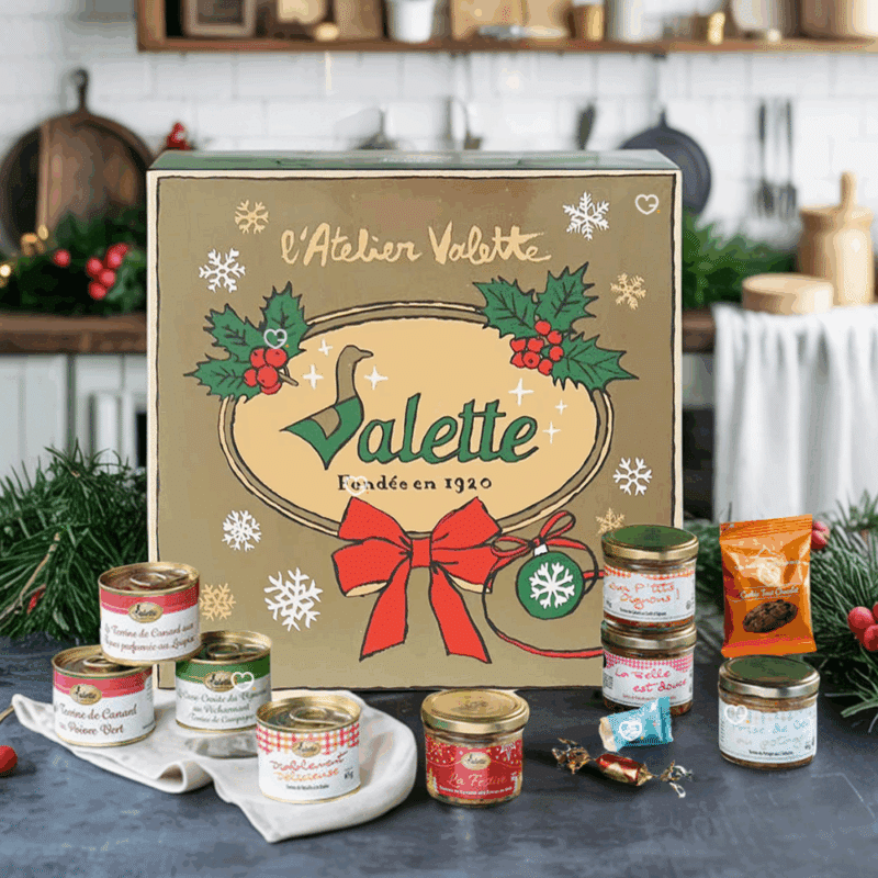 Calendrier de l’Avent Valette 2025 gourmand contenant 24 jours d’épicerie fine, terrines du Sud-Ouest et douceurs festives salé et sucré pour amateur de gastronomie.