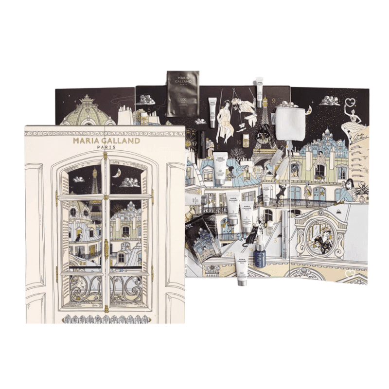 Calendrier de l’Avent Maria Galland 2025, coffret beauté luxe avec 24 soins visage, yeux, lèvres et accessoires pour femme raffinée