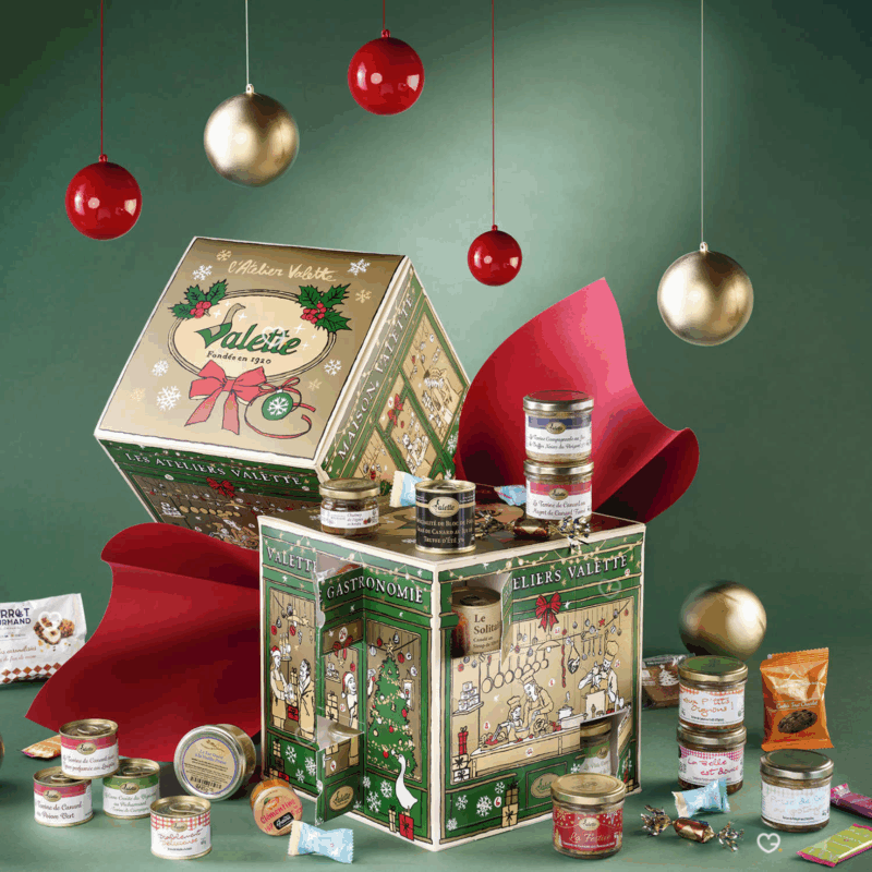 Calendrier de l’Avent Valette 2025 gourmand contenant 24 jours d’épicerie fine, terrines du Sud-Ouest et douceurs festives salé et sucré pour amateur de gastronomie.