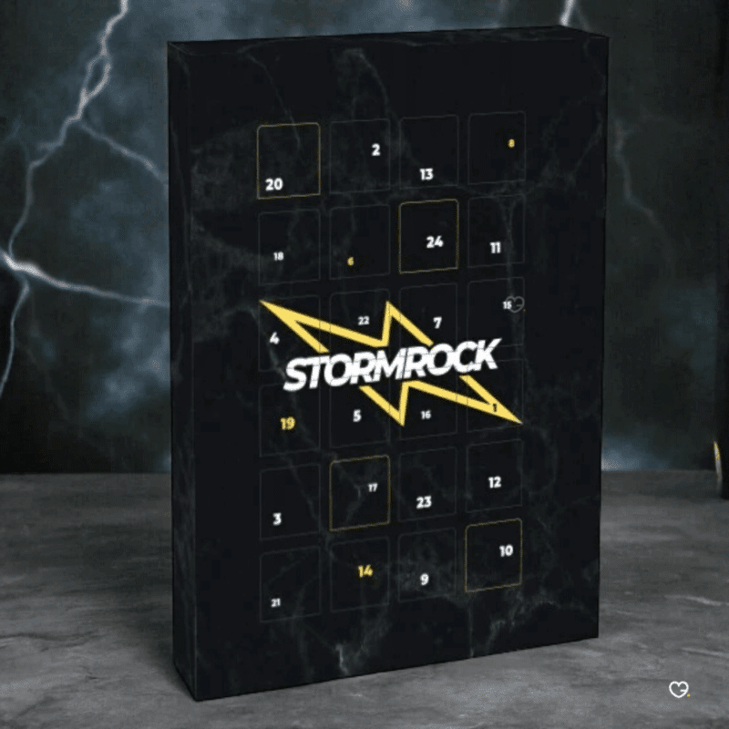 Calendrier de l’Avent Stormrock 2025 avec 24 surprises CBD premium, fleurs, résines et accessoires bien‑être pour adultes amateurs de rock.
