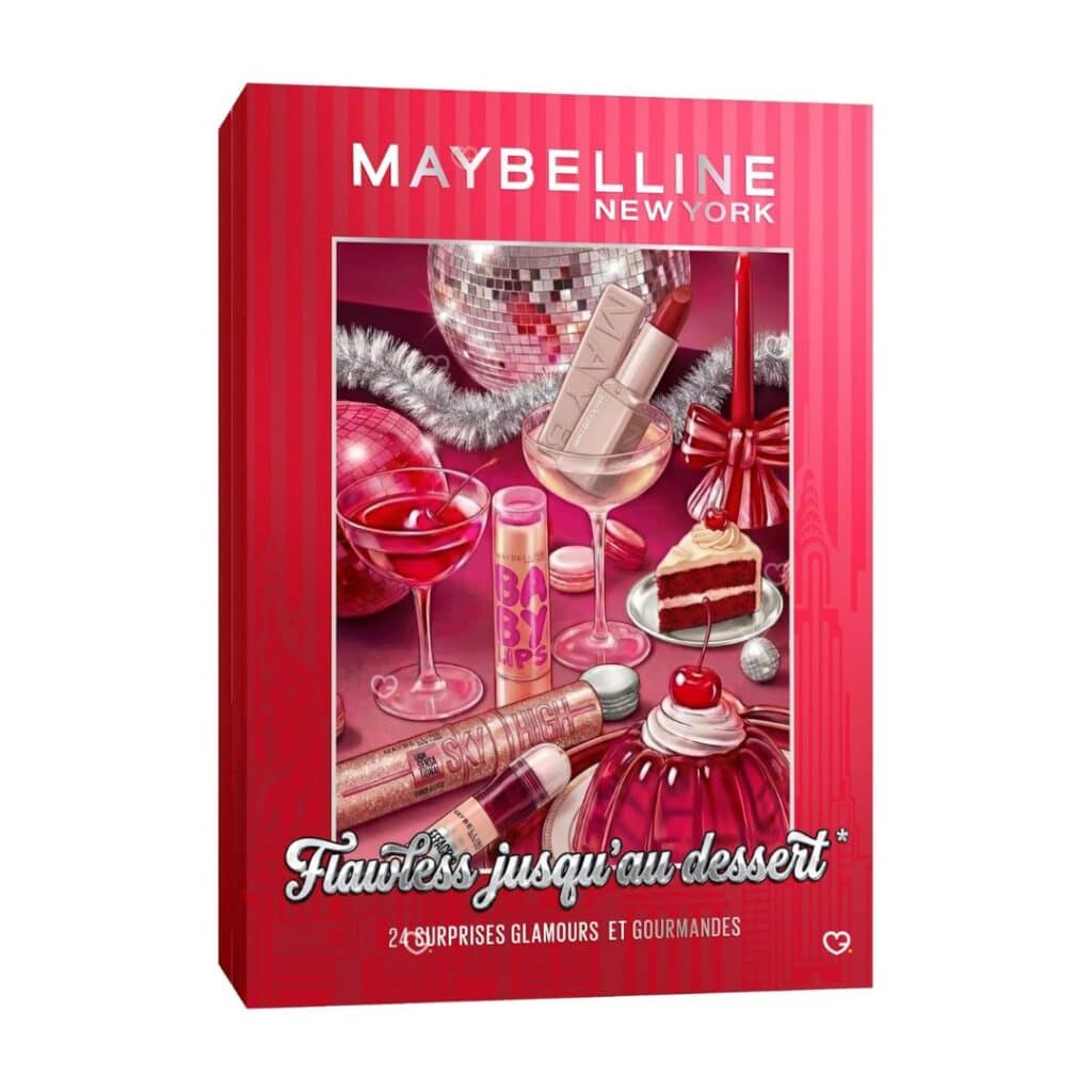 Calendrier de l'Avent Maybelline 2026, boite rouge Flawless jusqu'au dessert