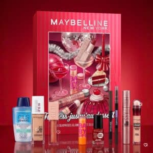 Calendrier de l'Avent maquillage Maybelline 2026 avec sa boite et ses produits de beaute