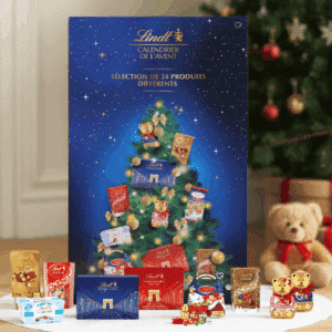 Coffret Lindt XXL Calendrier de l’Avent Lindt Géant 2025 avec 24 chocolats et confiseries en format taille réelle, coffret rouge généreux idéal pour famille, couple et amateur de chocolat.