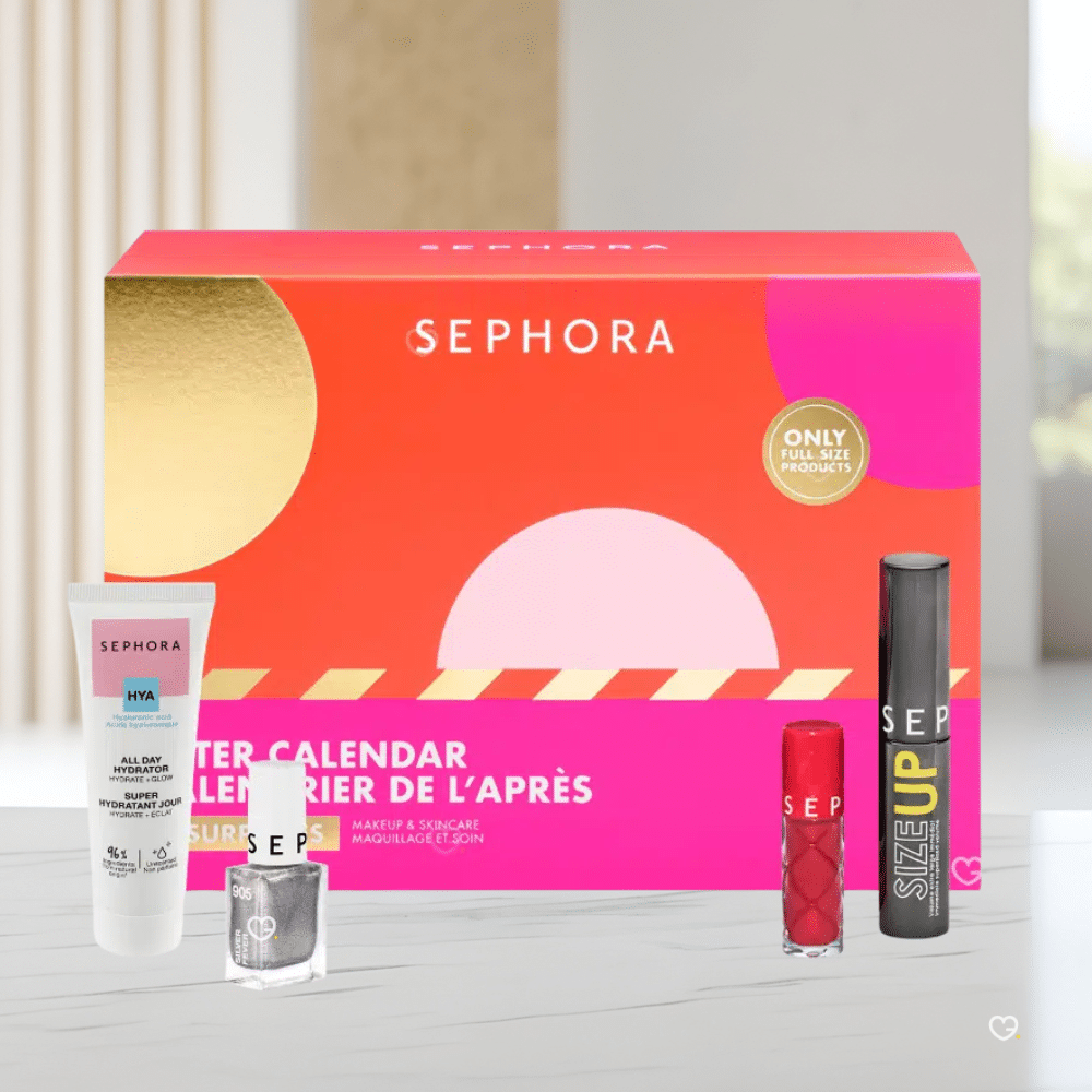 Calendrier de l'après Sephora Collection 2025, coffret beauté contenant 7 soins visage et maquillage pour femme.