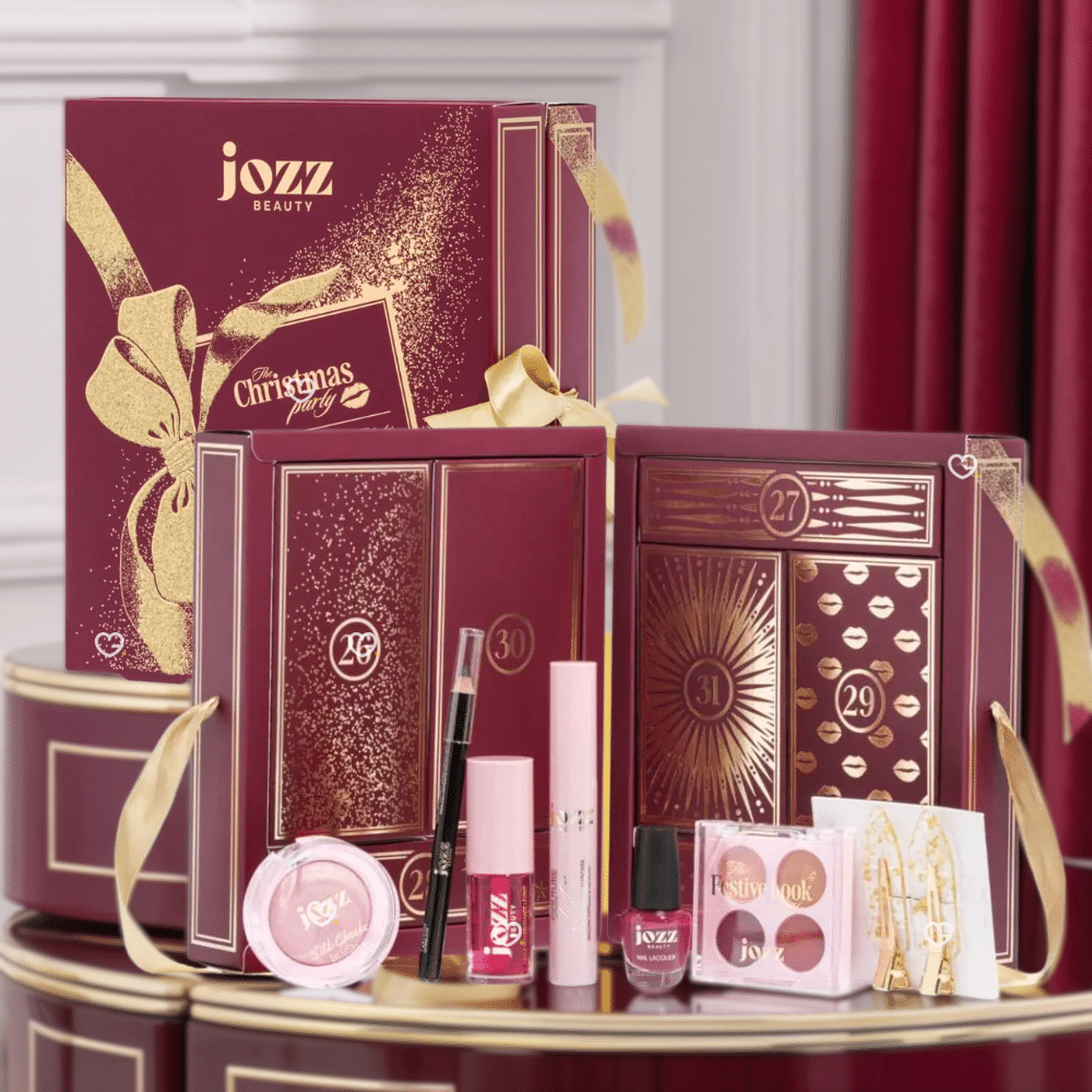 Calendrier de l’Après Jozz Beauty « The Christmas Party » 2025 contenant 7 produits maquillage et accessoires (palette, mascara, vernis, blush, crayon..) pour femme et adolescente