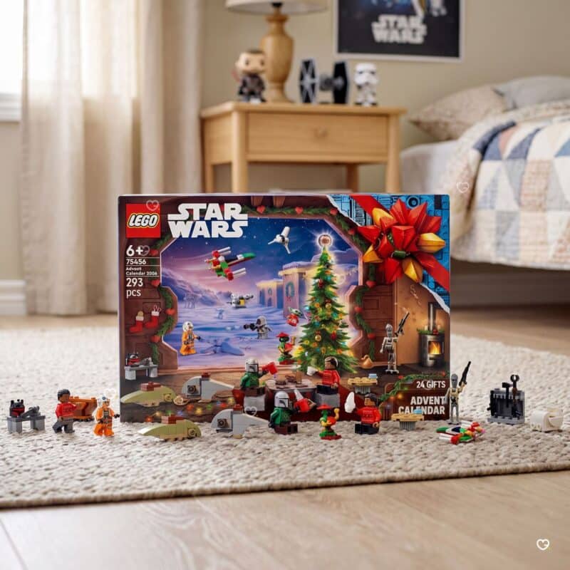 Calendrier de l'Avent LEGO Star Wars 2026 (75456) pose dans une chambre decoree Star Wars