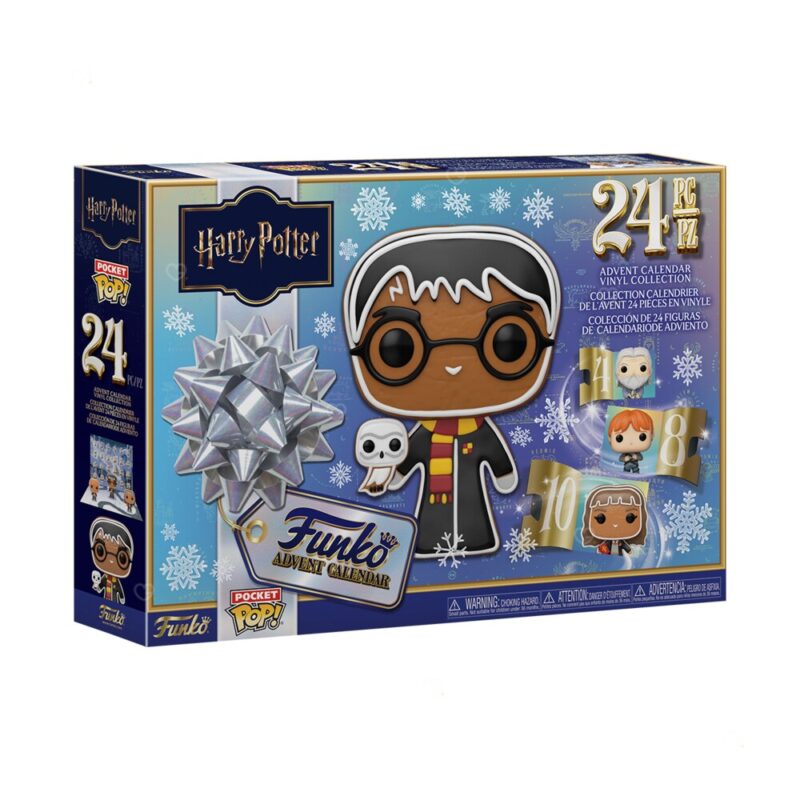 Calendrier de l'Avent Funko Pocket POP Harry Potter 2026, boîte fermée avec la figurine Harry Potter et 24 cases de Noël