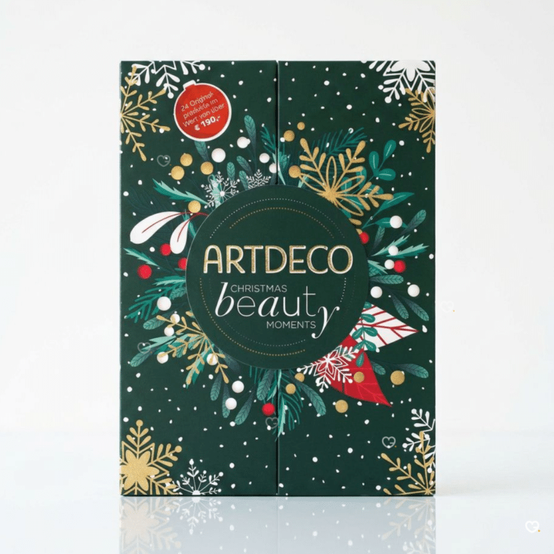 Calendrier de l'Avent Artdeco 2026 ferme, coffret vert festif Christmas Beauty Moments a 24 cases maquillage.