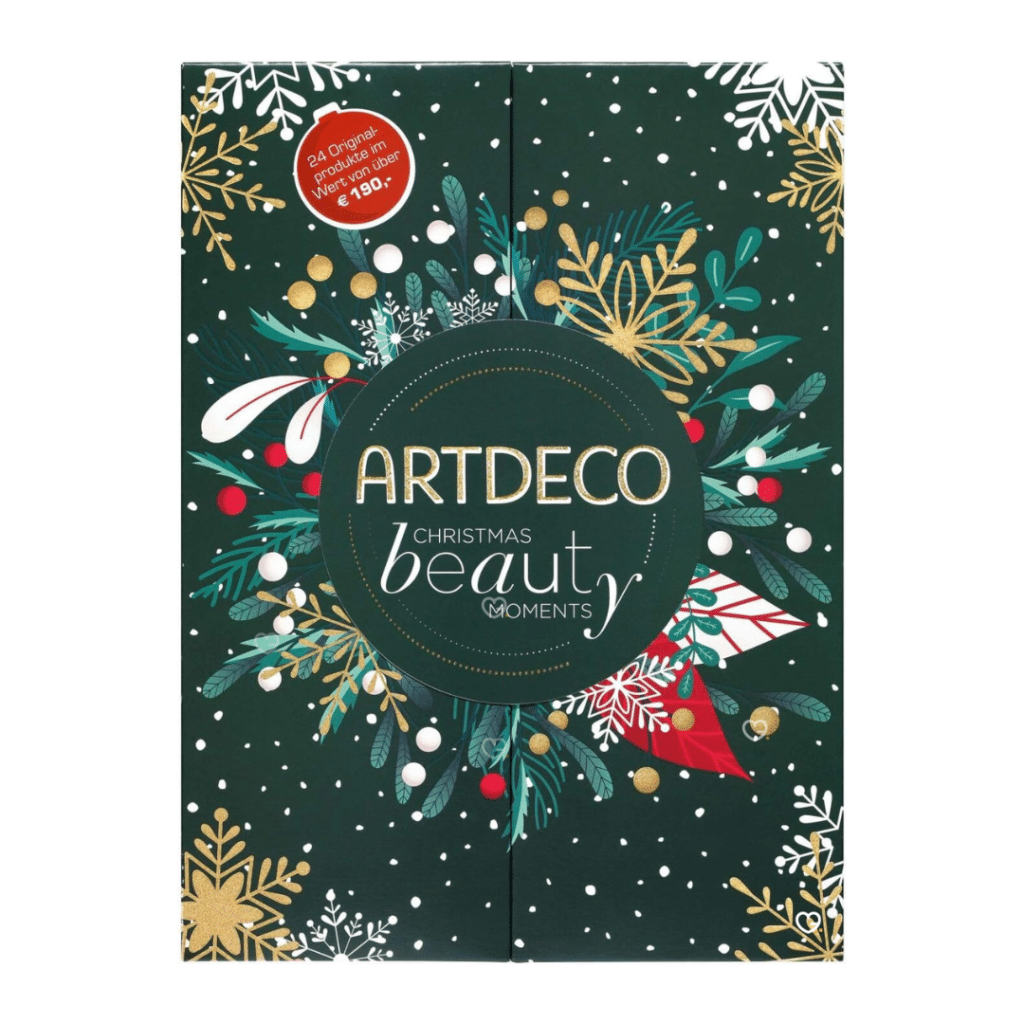 Calendrier de l'Avent Artdeco 2026, coffret vert a couronne festive, edition limitee maquillage.