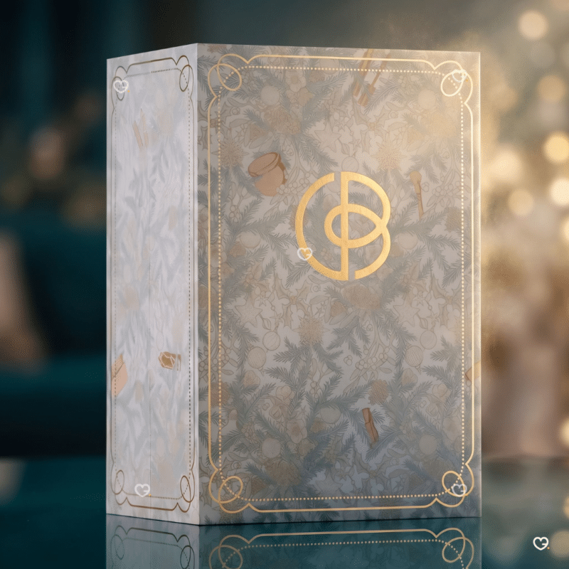 Boîte du calendrier de l'Avent beauté Cult Beauty 2026 sur fond festif vert et lumières de Noël