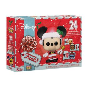 Calendrier de l'Avent Funko Pocket POP Disney 2026, boîte fermée avec Mickey en Père Noël et 24 cases