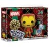 Calendrier de l'Avent Funko Pocket POP Marvel 2026, boîte fermée avec Iron Man et 24 cases de Noël