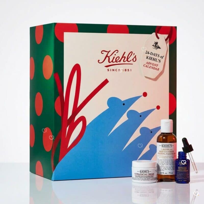 Calendrier de l'Avent Kiehl's 2026 avec la crème Ultra Facial et deux soins visage plein format.