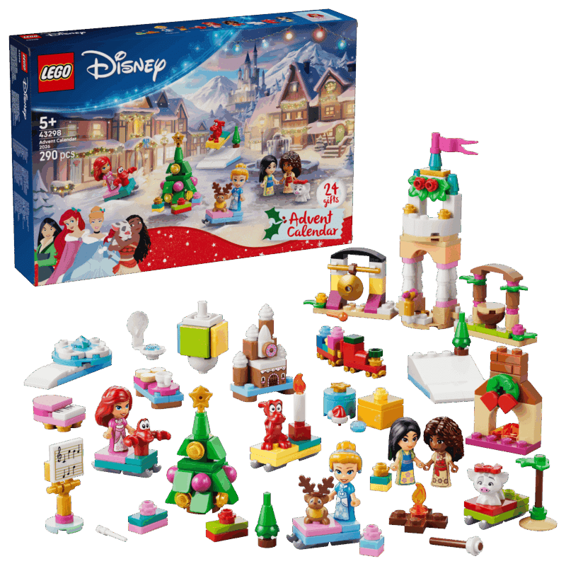 Contenu complet du calendrier de l'Avent LEGO Disney 2026 (43298) : les 4 princesses, leurs animaux et les mini-modèles à construire