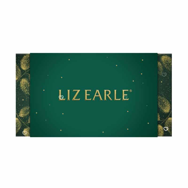 Calendrier de l'Avent Liz Earle 2026, coffret fermé vert et or