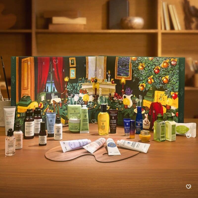 Calendrier de l'Avent L'Occitane 2026 ouvert avec ses miniatures de soins