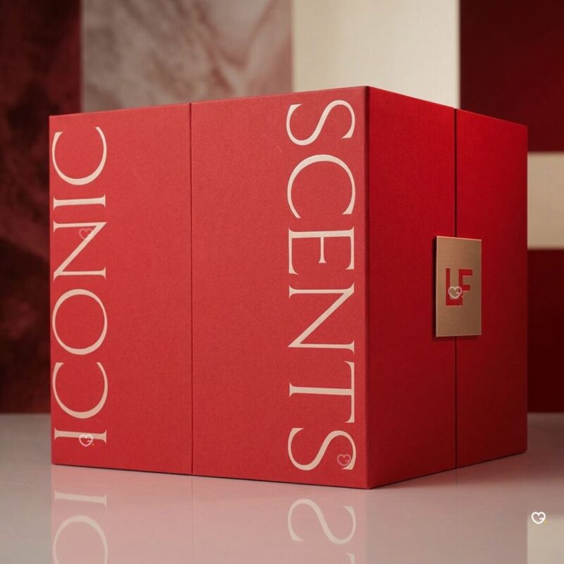 Coffret Iconic Scents du calendrier de l'Avent Lookfantastic 2026, packaging rouge