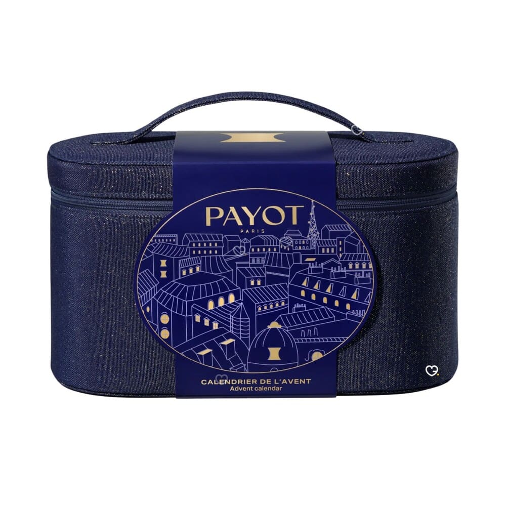 Calendrier de l'Avent Payot 2026, trousse denim bleu nuit fermée sur fond blanc