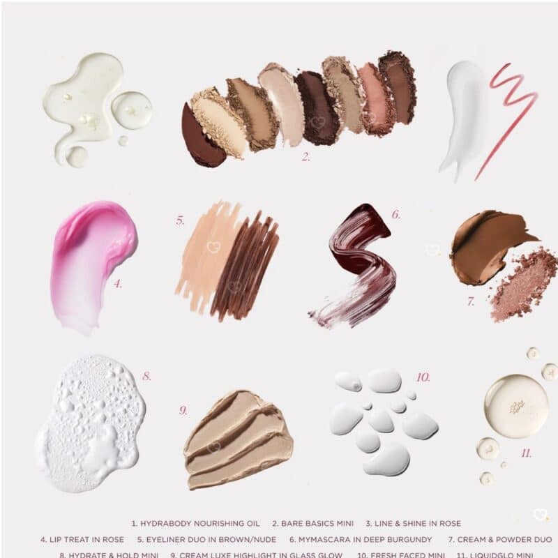 Swatches des 12 produits du calendrier de l'Avent Sculpted By Aimee 2026