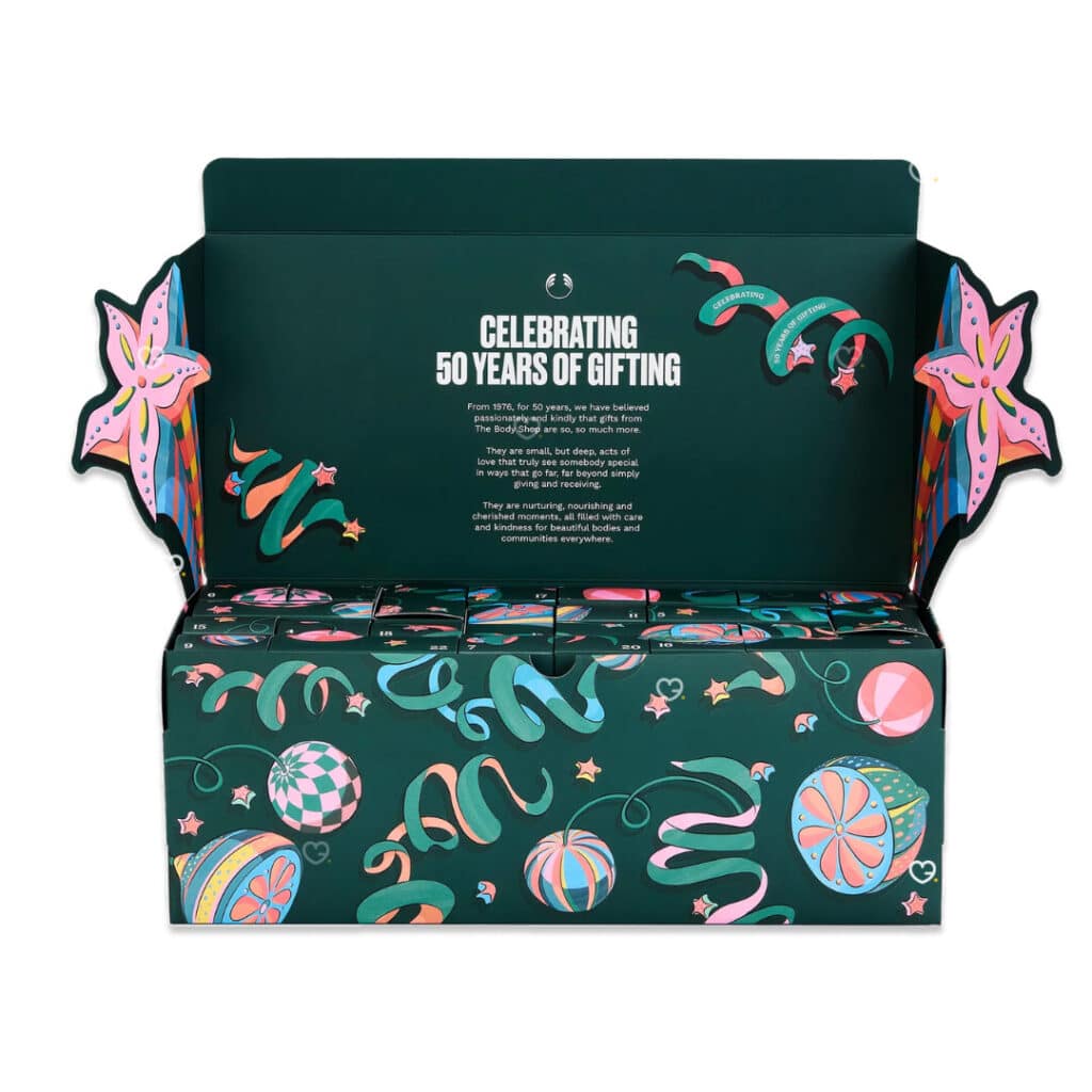Calendrier de l Avent The Body Shop Classique 2026, boite ouverte 50 ans