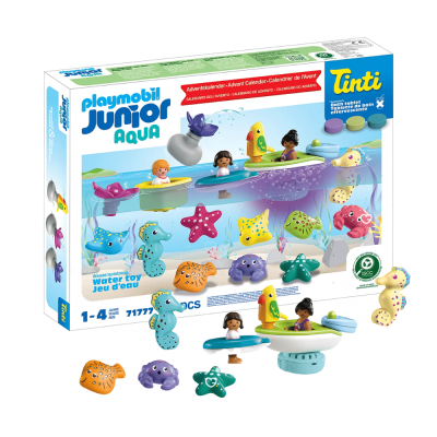 Calendrier de l’Avent Playmobil Junior & Tinti 2025 contenant 24 jouets et accessoires Aqua colorés, bateau et figurines marines pour bébé et enfants de 1 à 4 ans